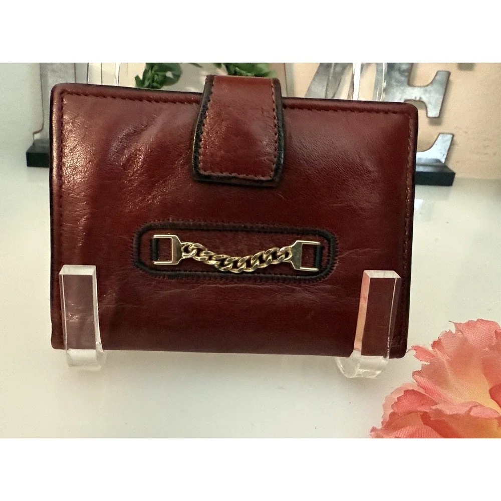 Vintage Princess Gardner‎ Burgundy Red Leather Bifold Wallet with Gold Chain GUC